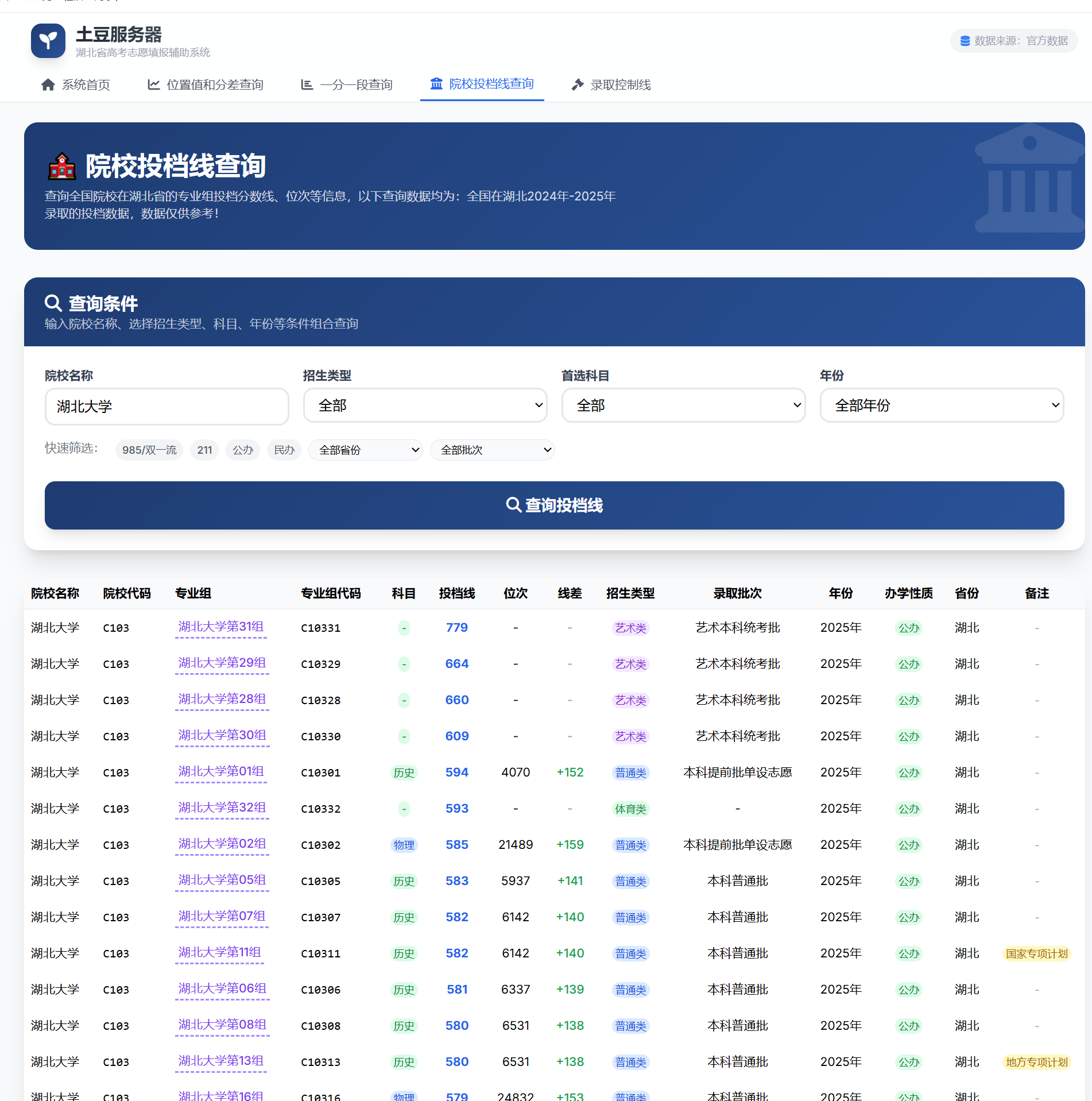 院校投档线截图3